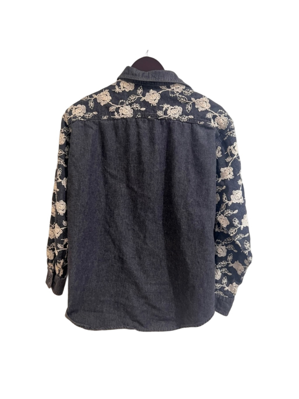 Vintage Cache Floral Embroidered Denim Shirt Jacket S Boho Western Studded USA - Picture 2 of 7